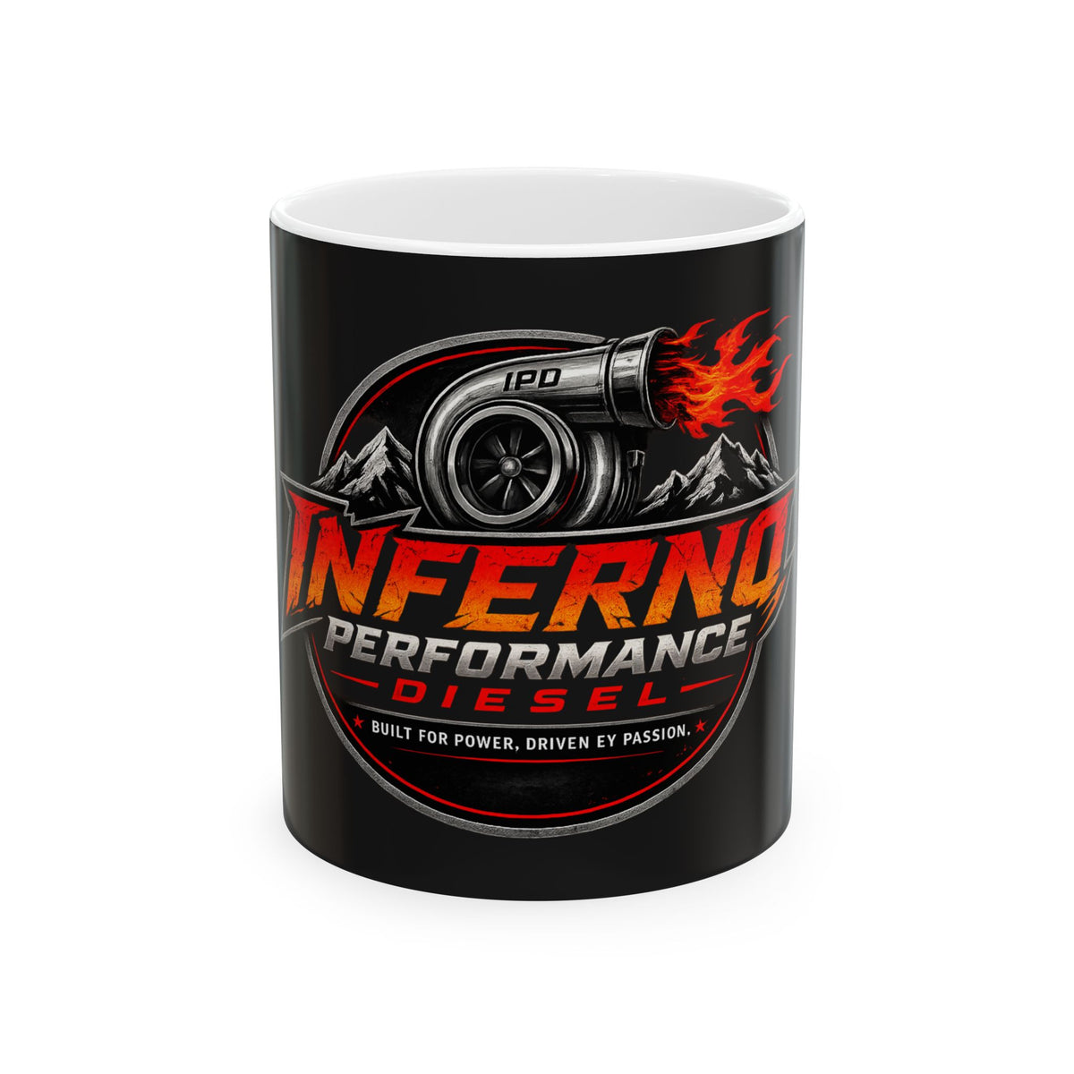 Inferno Performance Diesel Mug – Turbocharger Flame Logo Coffee Cup (11oz/15oz)